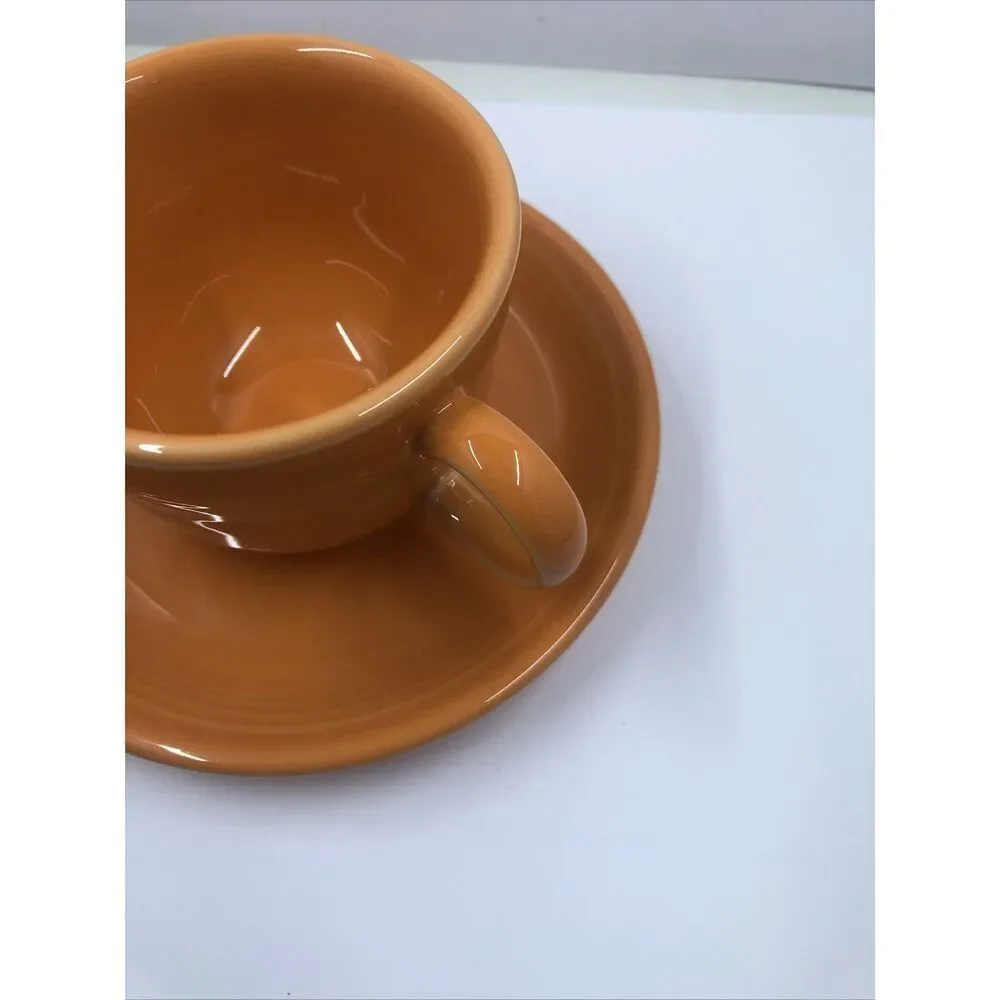 FIESTA WARE Tangerine Orange FLAT TEACUP AND SAUCER